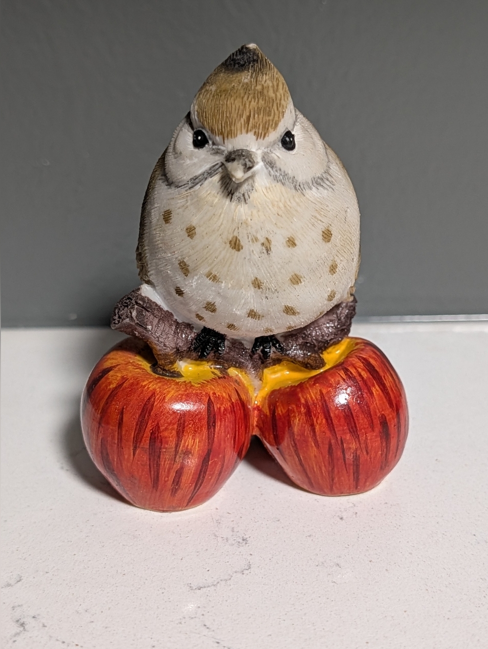 Vintage Resin Bird Perched on Fruit Branch Figurine, Super Cute For Bird Lovers